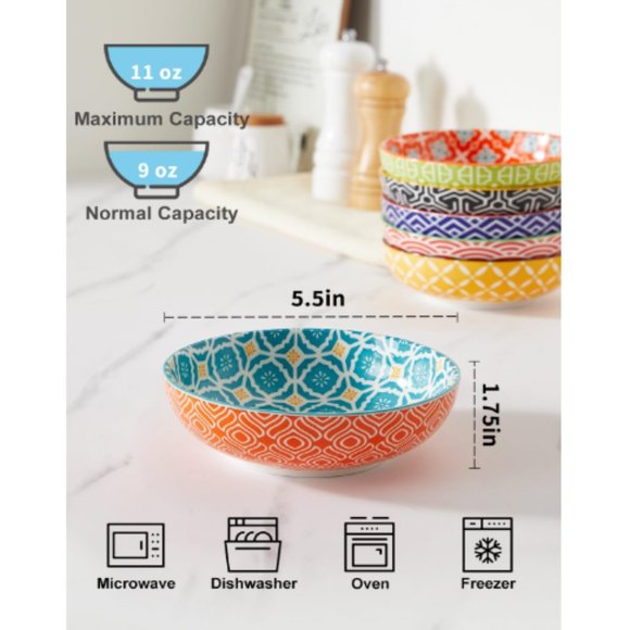 Set of 6 - Small Ceramic Dessert/ Ice Cream/ Condiments/ Snack Bowls - Picture 2 of 9